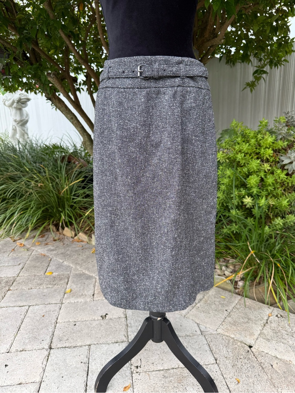New York & Company Gray Tweed Pencil Skirt with Slim Belt